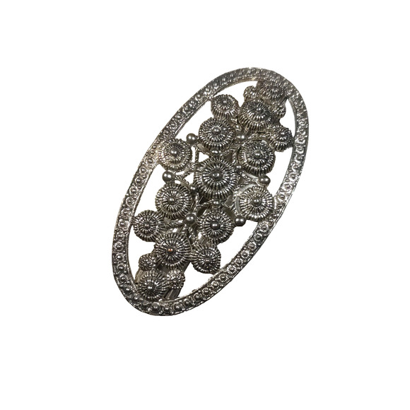 Goodies Circles Silver Tone Hair Barrette Tension Clip Roman Shield Design - Picture 3 of 9
